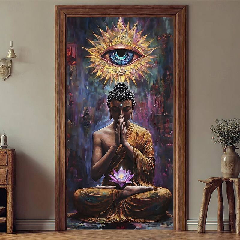 Tapestry Door Cover Outdoor Banners Yoga Meditation Lotus Spiritual Aesthetic Mystic Bedroom Living Room Dorm College Dorm Guys Man Cave Frat Bedroom Home Decor