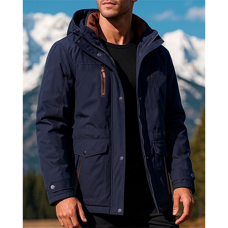 Men's Hoodie Jacket Hiking Jacket Hiking Fleece Jacket Cotton Winter Outdoor Thermal Warm Windproof Fleece Jackets Hunting Climbing Camping / Hiking / Caving Black Army Green Khaki Dark Blue2