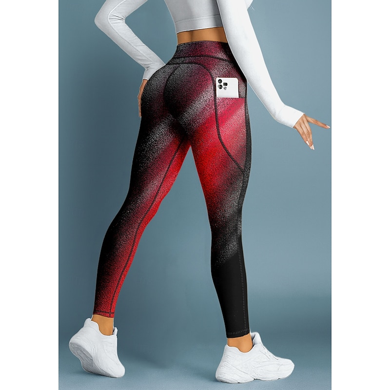 Christmas Women's pilates leggings fitness pants Gym Leggings Pockets Stamp Duty Side Pockets Sun Protection High Waist Pilates Gym Gym Workout Pants Tights Leggings Color Gradient Red Fall Sports