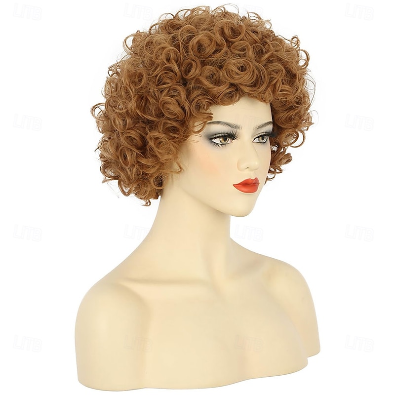 Women's Short Curly Brown Afro Wig 70s 80s Disco Hippie Halloween Cosplay Party Wig2