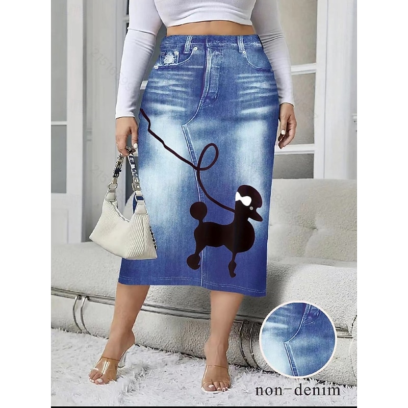 Women's Skirt Bodycon Fashion Casual Midi High Waist Skirts Graphic Floral Pocket Print Micro-elastic Street Daily Navy Blue Royal Blue Blue Sky Blue Spring Polyester Denim2