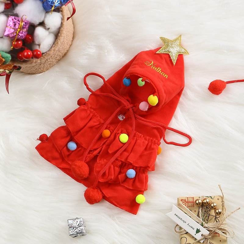 Personalized Pet Christmas Tree Shawl & Santa Hat Custom Embroidered Name, Holiday Outfit for Small & Medium Dogs and Cats, Unique Christmas Gift for Pet Lover4