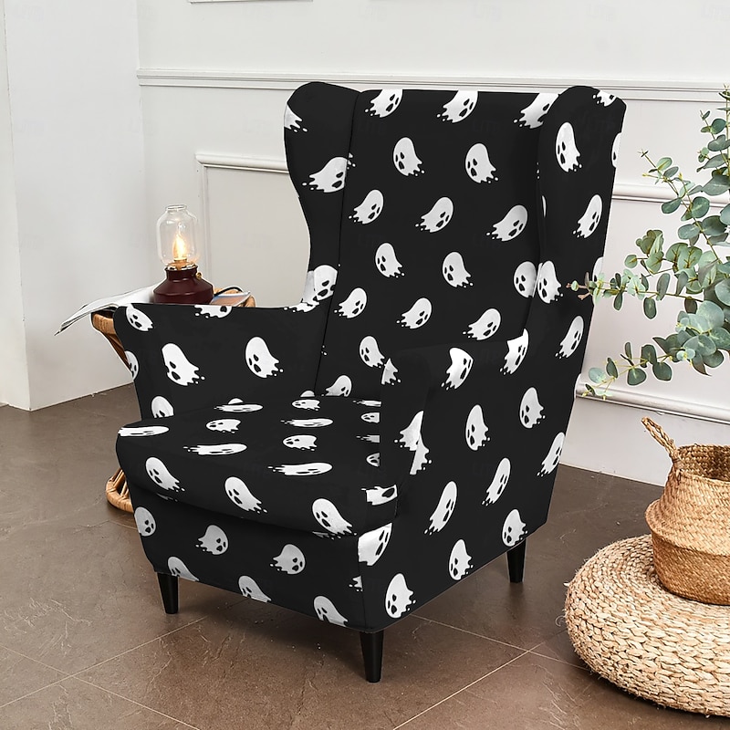 Wingback Chair Cover, Floral, Striped, or Geometric Printed Polyester Slipcover, Durable Non-Slip Chair Protector for Living Room