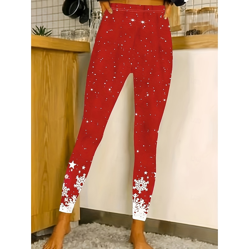 Women's Leggings Vacation Vintage Fashion Ankle-Length High WaistPantsUgly Christmas Graphic Striped Printing Thermal Warm Soft Breathable Stretchy Outdoor Vacation Street Red Spring Fall Winter Slim