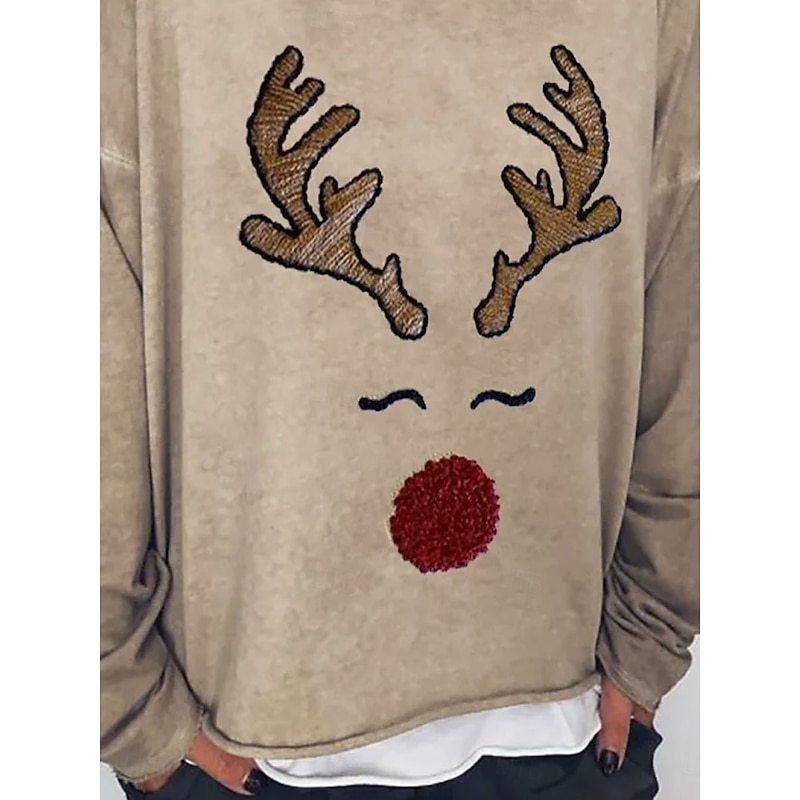 Women's Sweatshirts Graphic Reindeer Vintage Fashion Casual Long Sleeve Crew Neck Regular Tops Street Casual Print Khaki Fall Winter3