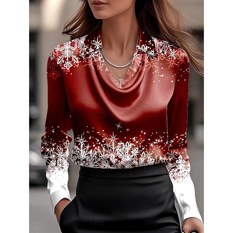 Christmas Women's Shirt Ombre Graphic Abstract Elegant Stylish Basic Long Sleeve Cowl Neck Regular Tops Work Party Evening Wear Daily Ruched Draped Wine Blue Emerald Green Fall Winter
