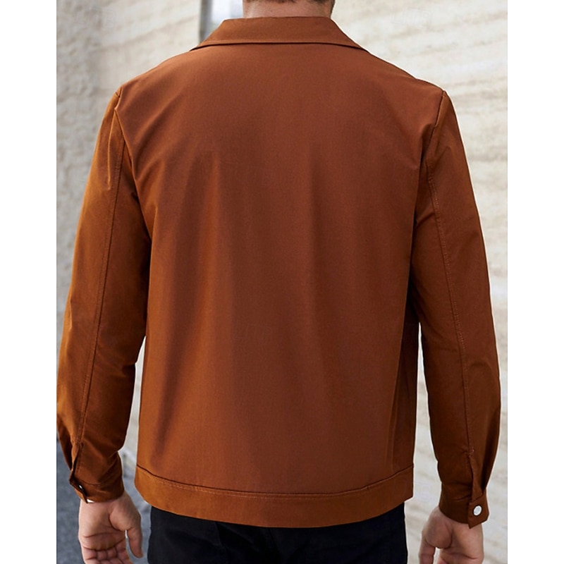 Men's Lightweight Jacket Shirt Jacket Casual Jacket Vacation Daily Breathable Buttons Spring Fall Plain Fashion Classic Lapel Regular Brown Jacket3
