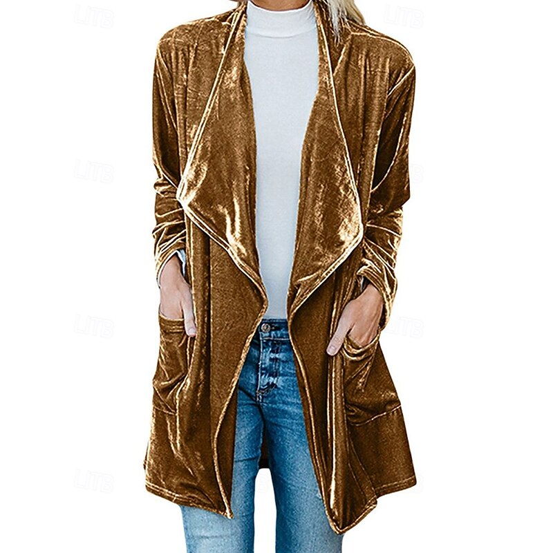 Women's Casual Jacket Warm Comfortable Pocket Fashion Outdoor Plain Going out Weekend Single Breasted Regular Lapel Regular Fit Long Sleeve Outerwear Black Yellow Wine Fall Winter2