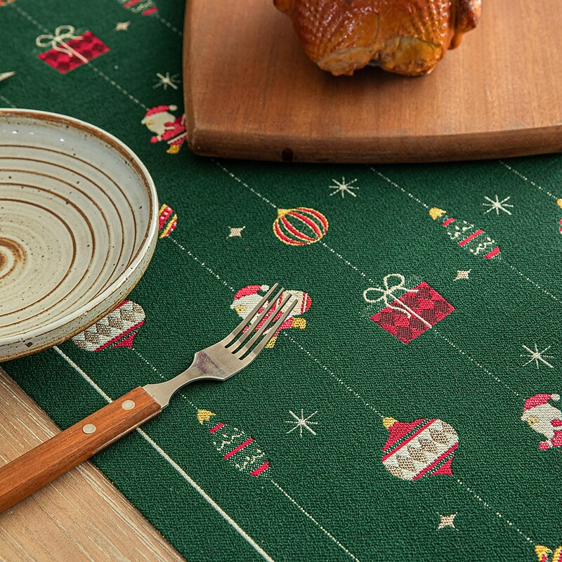 Christmas Jacquard Table Runner with Tassels, American Style Holiday Decoration Long Dining Table Cover, Festive Ornaments Tea Table Cloth2