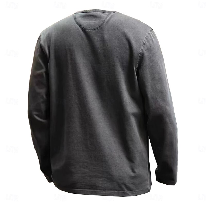 Men's Henley Shirt Vintage Shirt Long Sleeve Solid Vintage Retro Vintage Vintage Style Washed Henley Casual Spring &  Fall All Seasons Brown Dark Gray Henley T-Shirt2