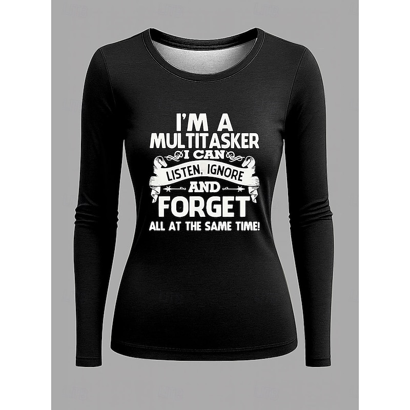 Women's T Shirt Graphic Letter Vintage Fashion Stylish Long Sleeve Crew Neck Round Neck Regular Tops Daily Weekend Print Black Red Blue Gray Spring Fall