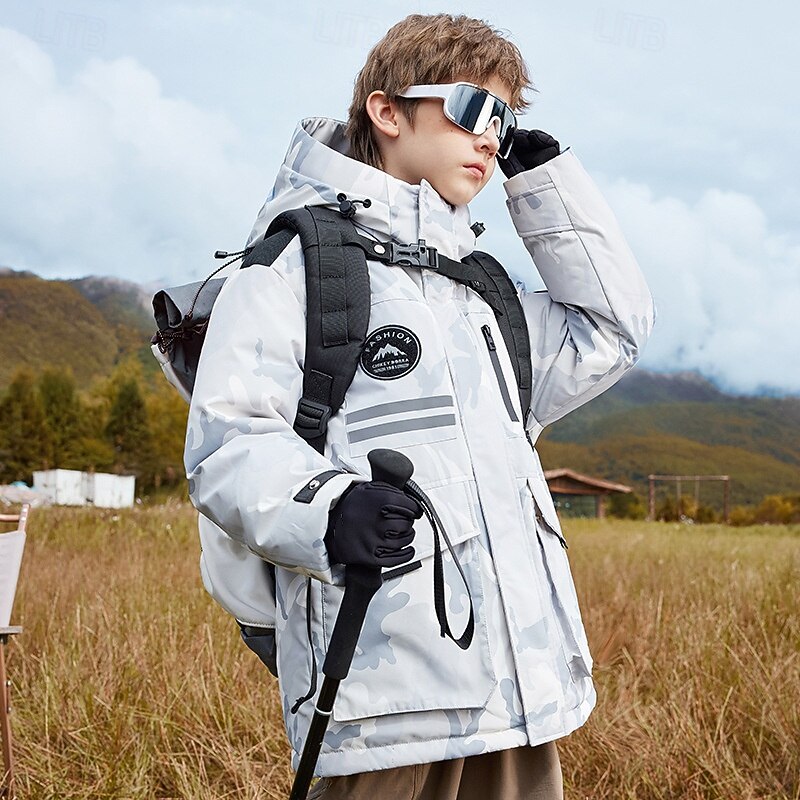 Kids Girls' Down Jacket Outdoor Jacket Puffer Jacket Camo Fashion Waterproof Keep Warm Windproof Outdoor Coat Outerwear 4-12 Years Fall Black White Pink4