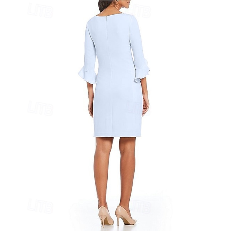 Sheath Cocktail Dresses Minimalist Dress Cocktail Party Knee Length 3/4 Length Sleeve Jewel Neck Fall Wedding Guest Chiffon with Ruffles Dresses2