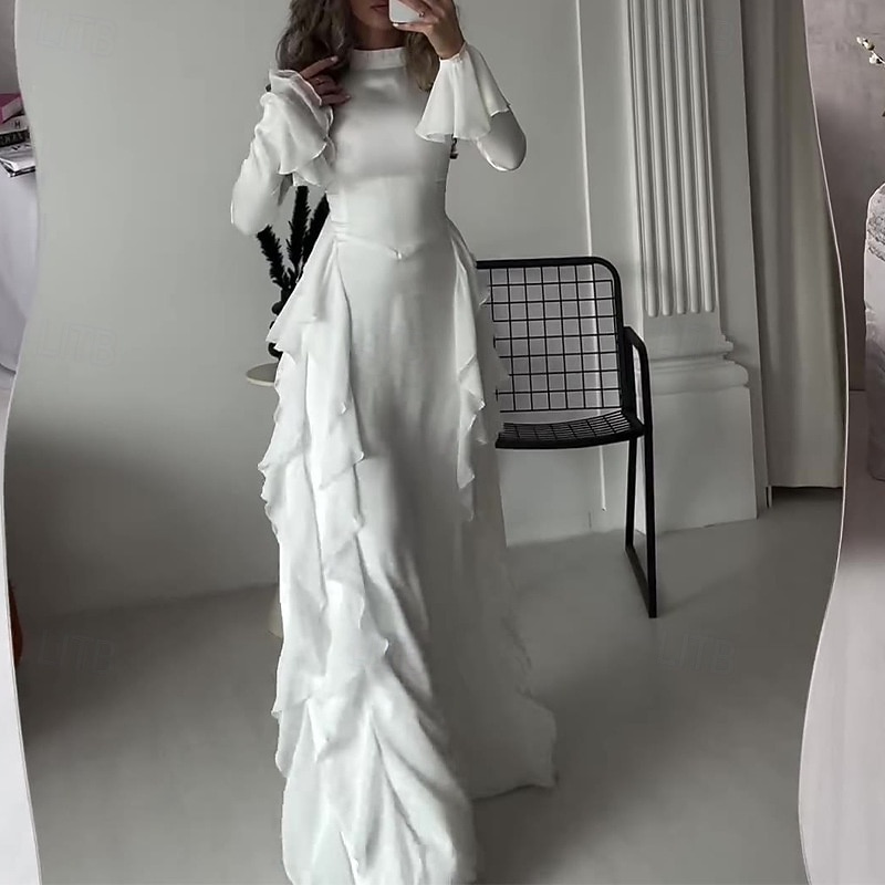 Women's Long Dress Maxi Dress Prom Dress Party Dress Cocktail Dress Elegant Modern Flare Cuff Sleeve Party Evening Party Regular Fit Plain Long Sleeve Crew Neck Black White Pink Wine Fall Winter3