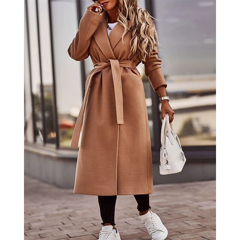 Women's Casual Jacket Warm Comfortable Pocket Fashion Outdoor Plain Going out Weekend Single Breasted Regular Lapel Regular Fit Long Sleeve Outerwear Black White Khaki Fall Winter2