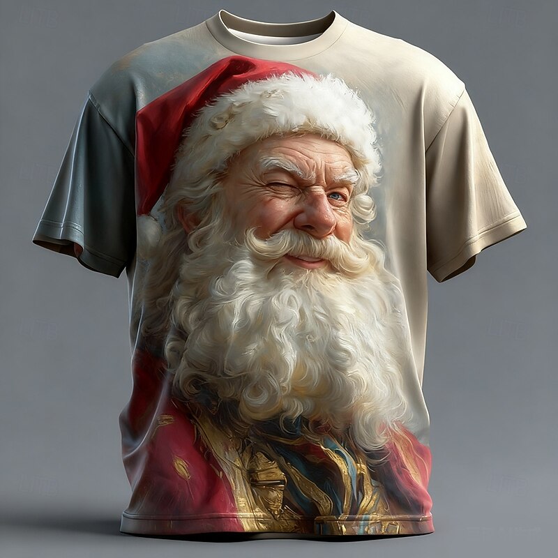 Christmas Men's Santa Claus T Shirt Short Sleeve T shirt 3D Print Crew Neck Shirt Daily Designer Artistic Vacation Party Street White 1 White 2 White 3 All Seasons Clothing Apparel S M L XL XXL XXXL4