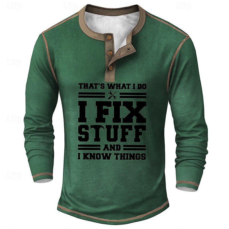 Men's Funny slogans Henley Shirt Tee Long Sleeve Vintage Fashion Designer Outdoor Casual Daily Spring Spring &  Fall Army Green Dark Brown Dark Gray Black Navy Blue Henley Henley T-Shirt4