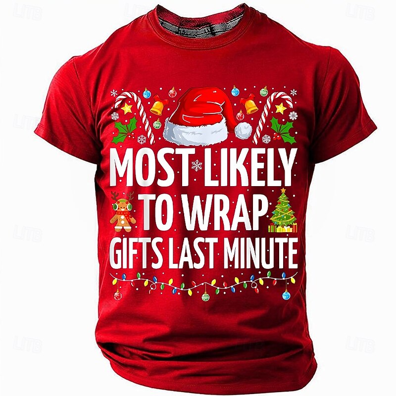 Christmas Men's Funny Slang T Shirt Short Sleeve T shirt 3D Print Crew Neck Shirt Daily Designer Artistic Vacation Party Street Black Red Blue All Seasons Clothing Apparel S M L XL XXL XXXL