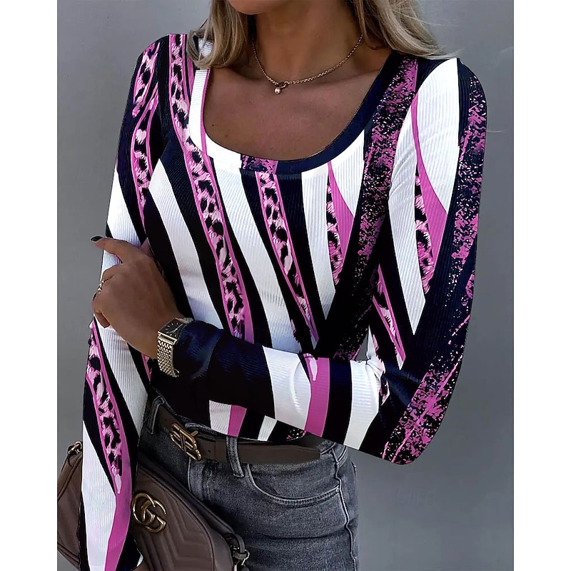 Women's Tunic Graphic Leopard Abstract Vintage Fashion Stylish Long Sleeve Square Neck Regular Tops Daily Print Blue Purple Green Khaki Spring Fall3