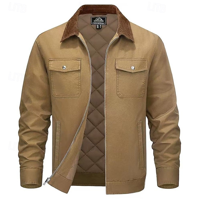 Men's Cargo Jacket Casual Jacket Vacation Daily Warm Pocket Spring Fall Plain Fashion Classic Lapel Regular Black Navy Blue Brown Green Khaki Jacket2