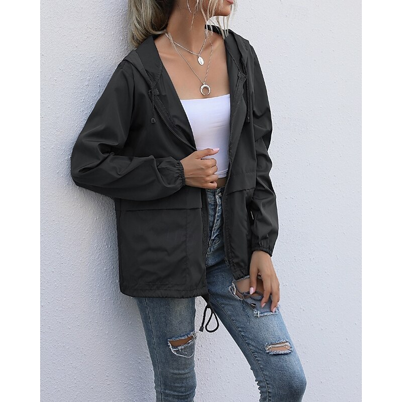 Women's Hoodie Jacket Comfortable Zipper Pocket Casual Plain Vacation Daily Wear Going out Weekend Regular Hooded Regular Fit Long Sleeve Outerwear Black Wine Light Grey Spring Fall3
