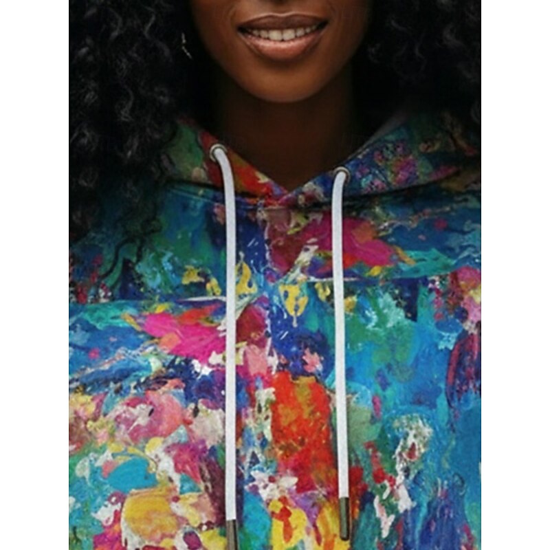 Women's Pullover Hoodies Graphic Color Block Abstract Fashion Streetwear Casual Long Sleeve Hooded Regular Tops Dailywear Casual Sports Drawstring Pocket Print Blue Spring Fall2