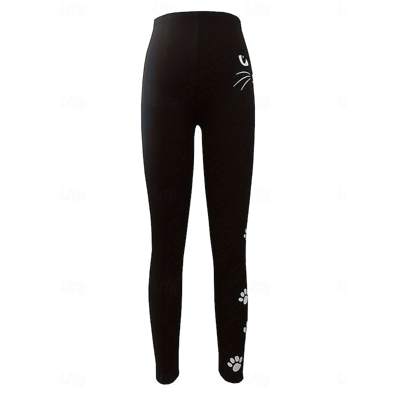 Women's Slacks Leggings Cozy Leggings Vacation Vintage Streetwear Full Length Natural Graphic Animal Cat Elastic Waist Print Comfy Outdoor Comfortable High Elasticity Outdoor Vacation Streetwear Black3