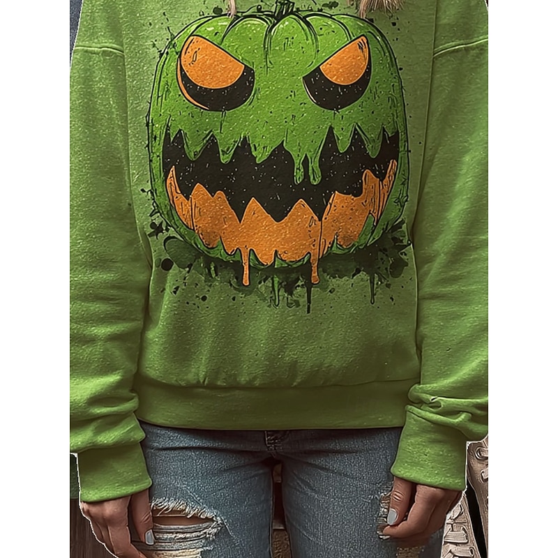 Women's Pullover Graphic Pumpkin Casual Long Sleeve Crew Neck Regular Tops Street Dailywear Casual Print Green Fall Winter3