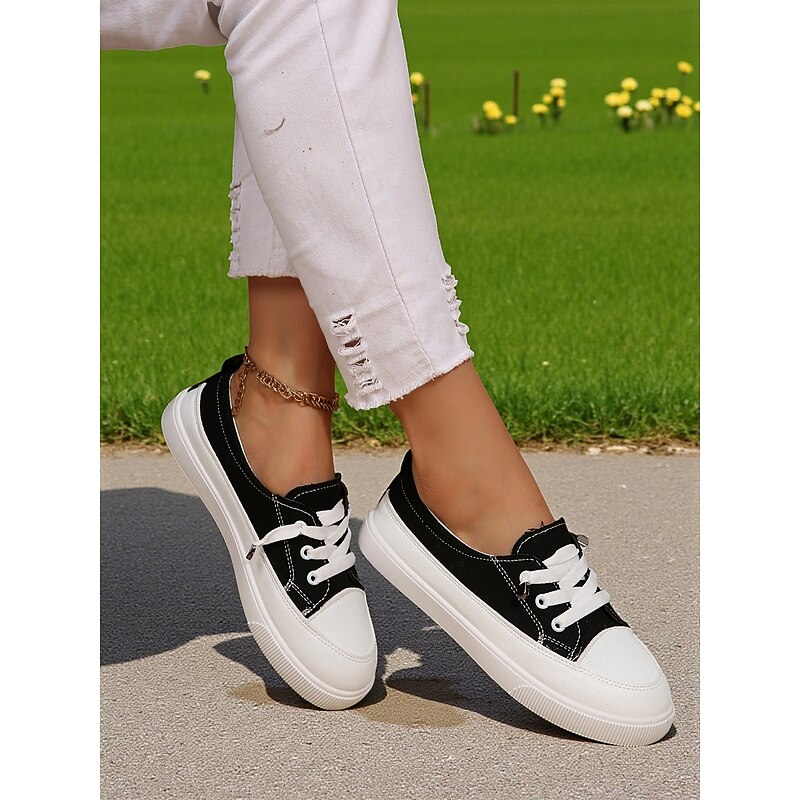 Women's Denim Canvas Sneakers with Lace-Up Design – Casual Low-Top Shoes for Walking and Daily Wear4