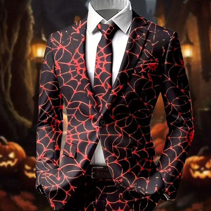 Men's Spider web Blazer Jacket Coat Comfortable Breathable Artistic Casual Party Daily Festival 3D Print Buttons Multi Pocket Fall & Winter Flat collar Long Sleeve Black Red Purple3
