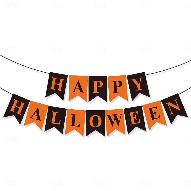 2pcs Happy Halloween Black Orange Swallow Tail Banner | HAPPY HALLOWEEN Letters Banner Burgee3