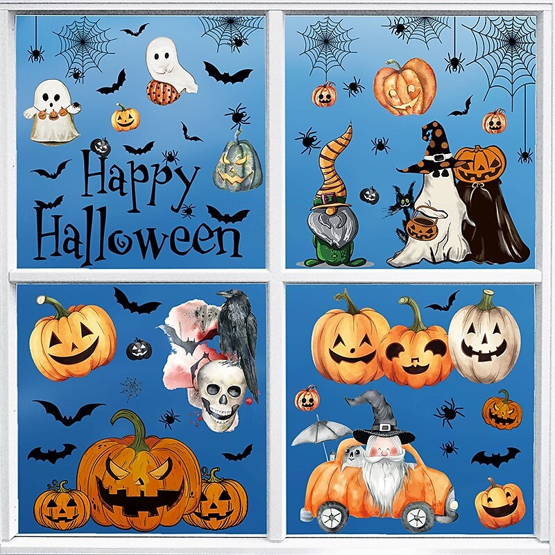8 Sheets Halloween Window Clings, Cartoon Hand-Drawn Gnome Pumpkin Decals, Static Stickers for Windows, Halloween Party Home & Store Decorations4