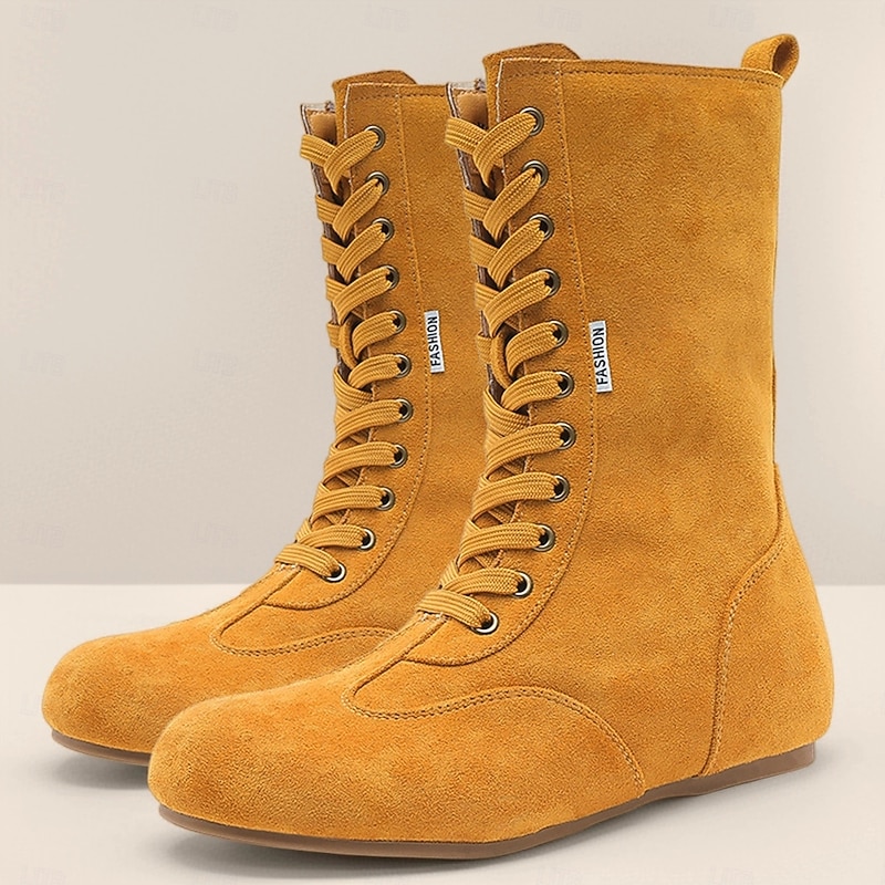 Men's Yellow Suede High-Top Boots – Urban Trendsetter, Comfortable Lace-Up Design for Casual or Everyday Wear