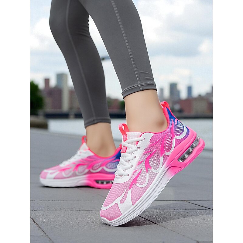 Women's Rose Pink Running Shoes – Breathable Mesh Lace-Up Sneakers with Flame Print for Gym, Training and Casual Wear3