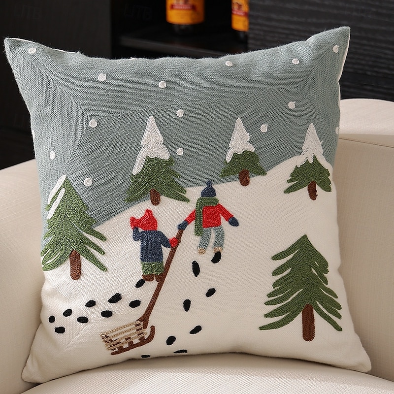 Christmas Decorative Throw Pillow Cover, Snowflake Reindeer Cushion Case, Holiday Home Decor Pillow for Sofa, Bed and Living Room