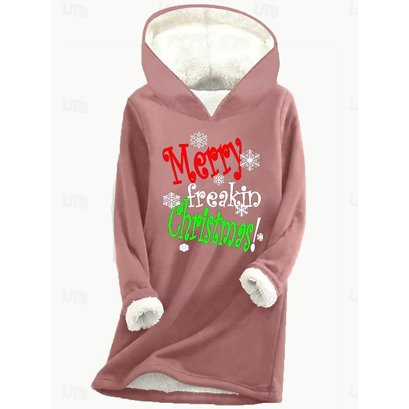 Women's Pullover Hoodie Sweatshirt Letter Christmas Casual Long Sleeve Hooded Regular Tops Street Dailywear Print Pink Blue Gray Fall Winter3