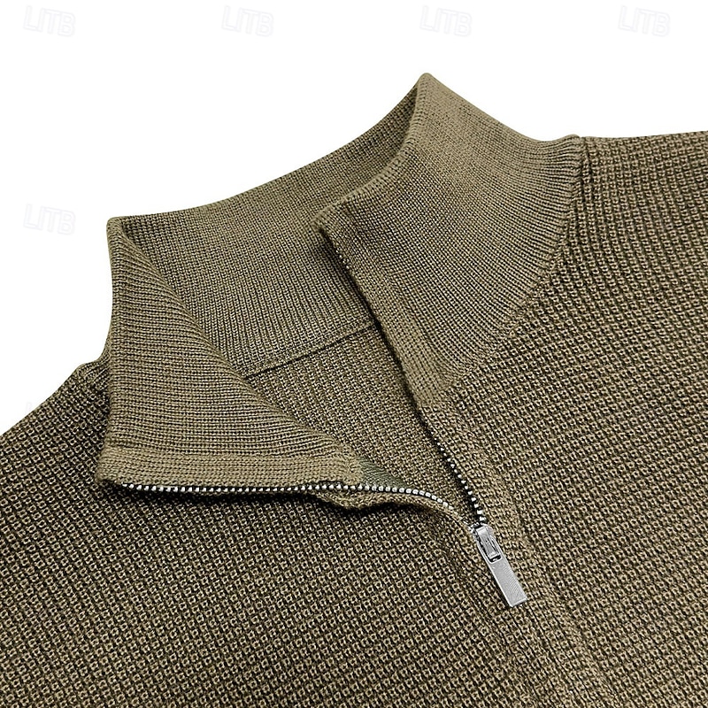 Men's Animal Pullover Sweater Jumper Zip Sweater Polo Sweater Zip Collar Casual School Vacation Daily Embroidered Zipper Long Sleeve Sky Blue Brown Green4