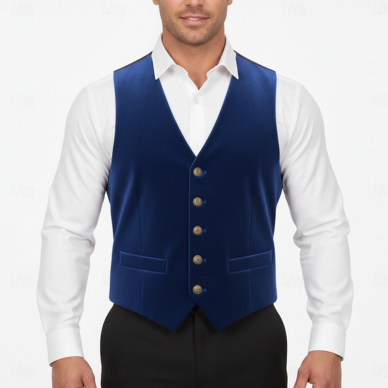 Men's Casual Vest Notch Lapel Black Burgundy Formal Solid Colored Tailored Fit4