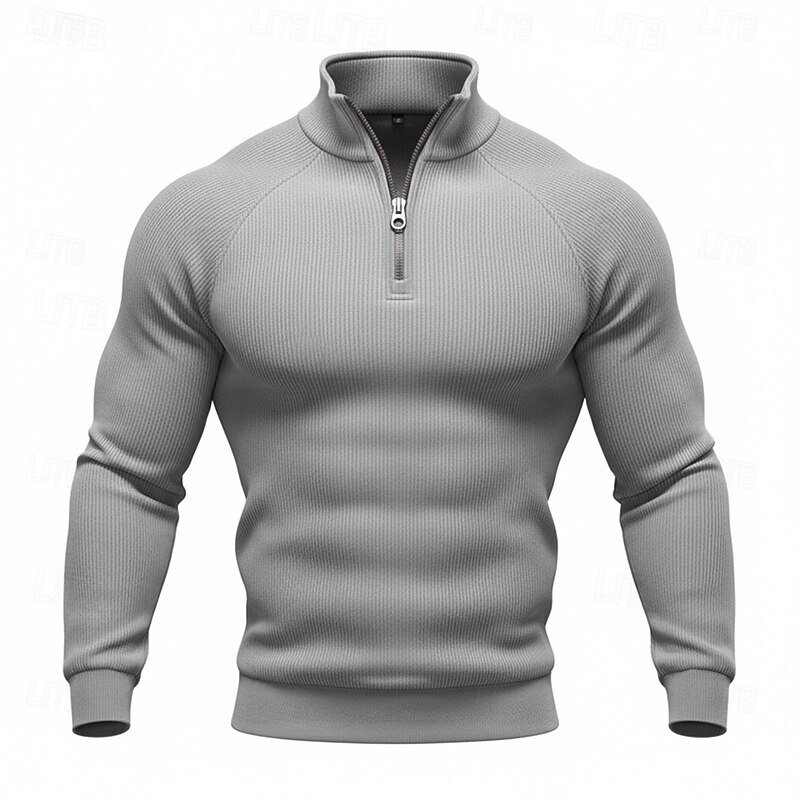 Men's Sweatshirt Fleece Sweatshirt Quarter Zip Sweatshirt Apricot Black Army Green Navy Blue Light Grey Half Zip Plain Zipper Sports & Outdoor Daily Holiday Streetwear Basic Casual Fall Winter
