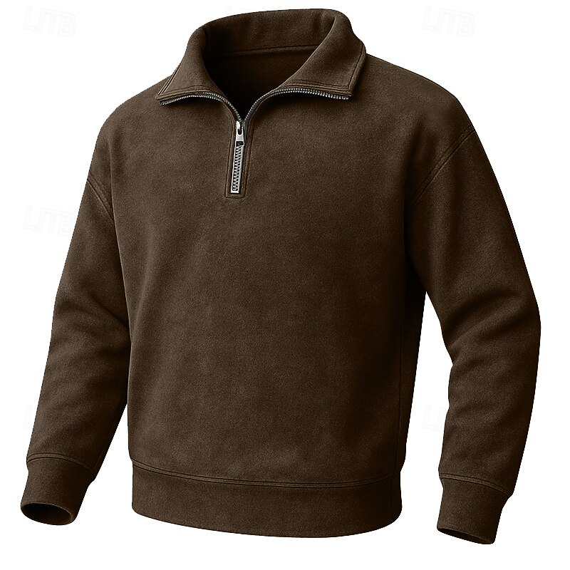 Men's Hoodie Pullover Hoodie Sweatshirt Quarter Zip Sweatshirt Yellowish brown Black Pink Navy Blue Dark Green Lapel Plain Patchwork Color Block Sports & Outdoor Casual Daily Streetwear Cool4