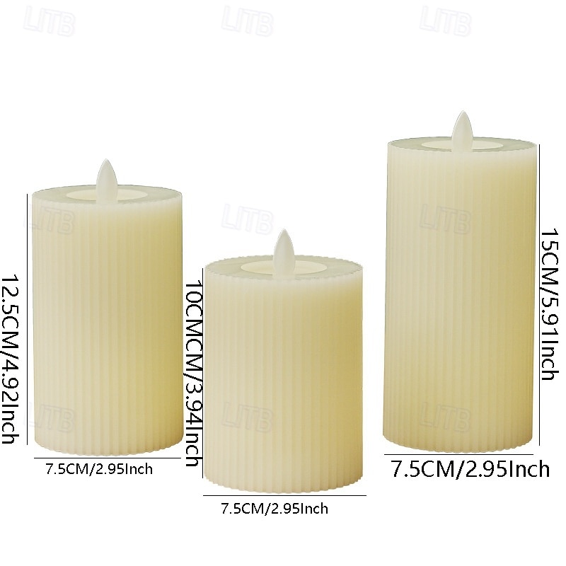 3 Pcs 15/12.5/10CM Christmas, Halloween, New Year's holiday party striped gear shaped LED electronic simulation swing candle light AAA battery desktop ornament light decorative light2