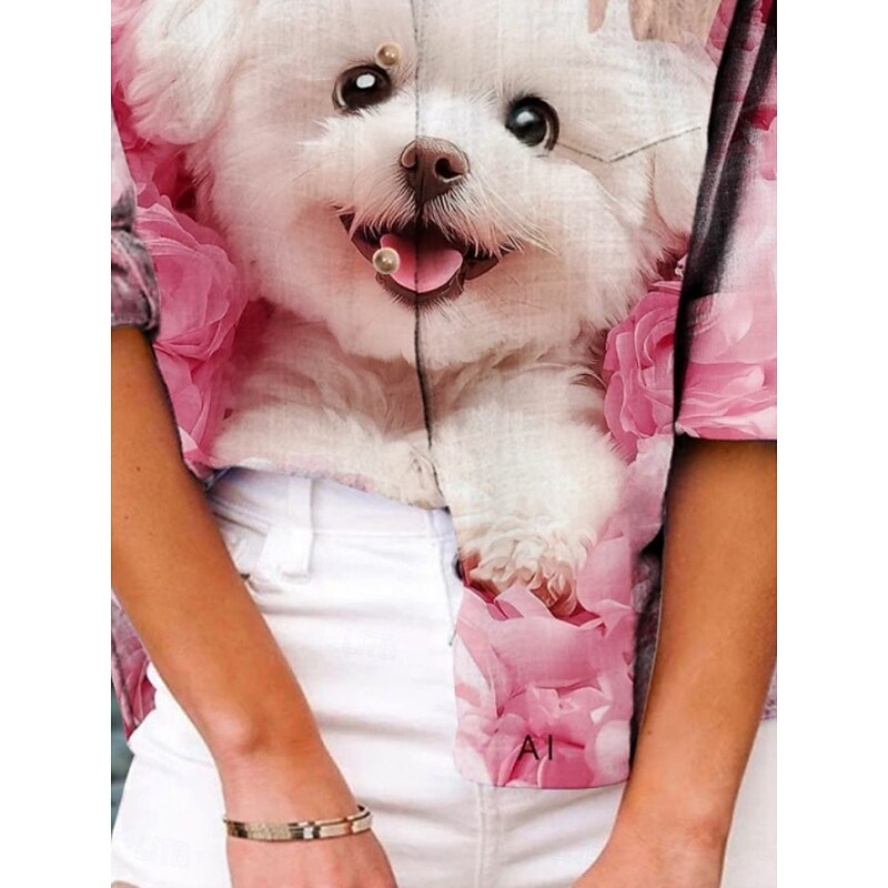 Women's Shirt Dog Active Daily Stylish Long Sleeve Shirt Collar Regular Tops Daily Holiday Buttons Print Pink Summer Spring Fall2