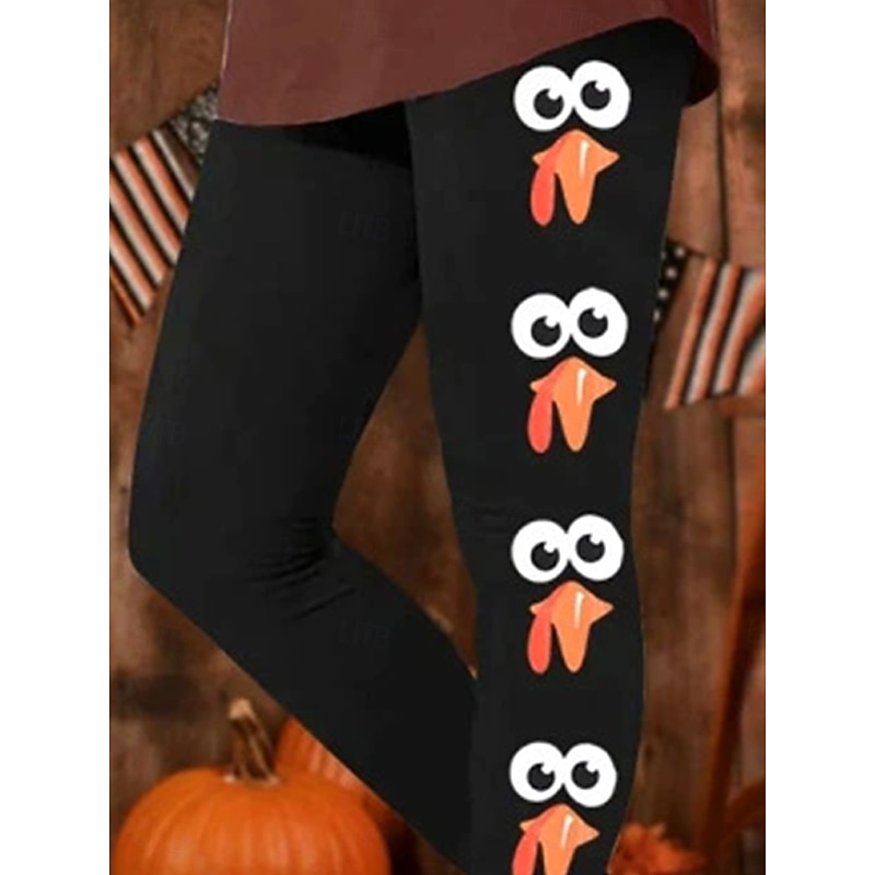 Women's Leggings Vacation Vintage Fashion Full Length High WaistPantsThanksgiving Day Graphic Printing Thermal Warm Soft Breathable Stretchy Formal Outdoor Vacation Black Orange Fall Winter Slim Fit2