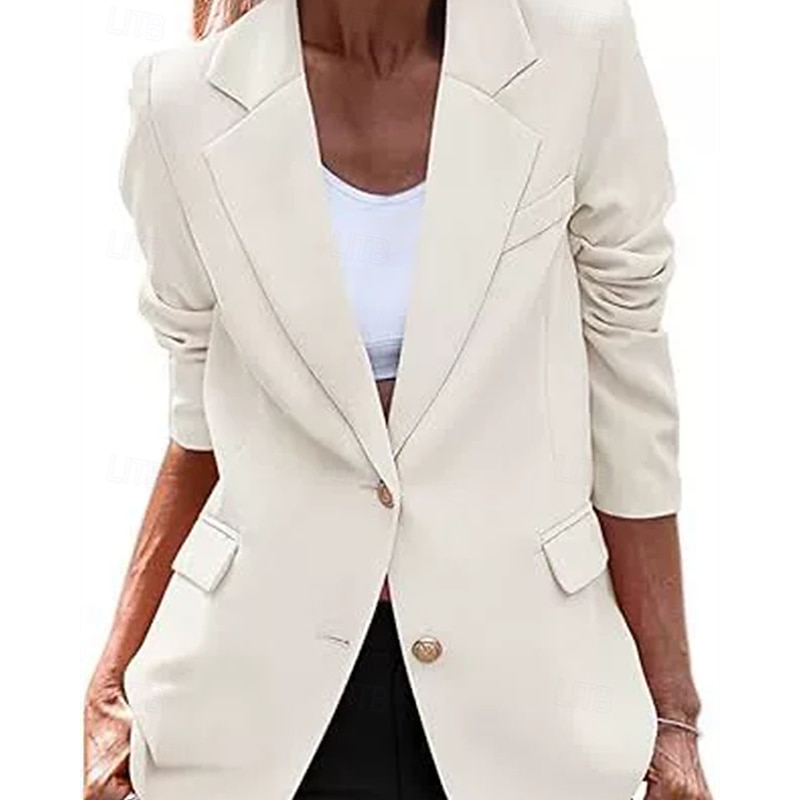 Women's Blazer Comfortable Pocket Elegant Fashion Outdoor Plain Going out Casual Daily Weekend Cardigan Regular Lapel Regular Fit Long Sleeve Outerwear Black Pink Red Spring Fall2