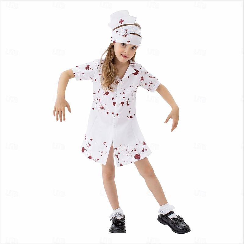 Zombie Nurse Halloween Dress Fancy Costume Silent Hill Horror Scary Costume Kid's Girls' Halloween Carnival Performance Party Easy Halloween Costumes Dress Up3