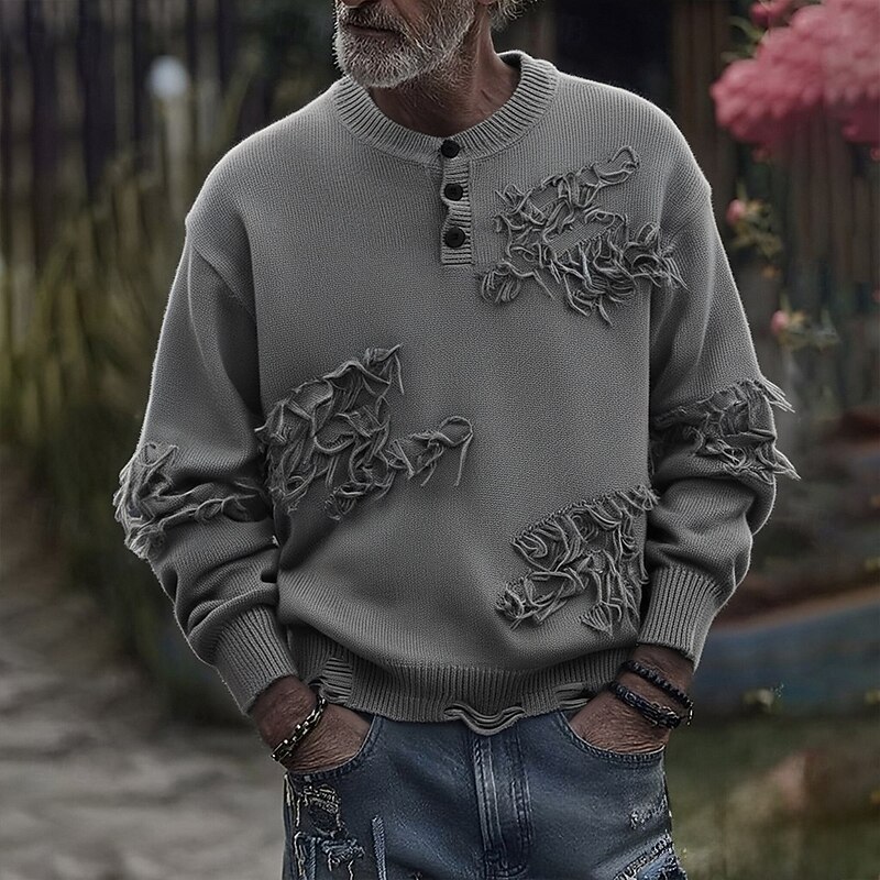 Men's Pullover Sweater Jumper Knit Sweater Ribbed Knit Regular Tops Buttons Knitted Plain Henley Fashion Basic Vacation Daily Wear Clothing Apparel Fall Winter Black White S M L