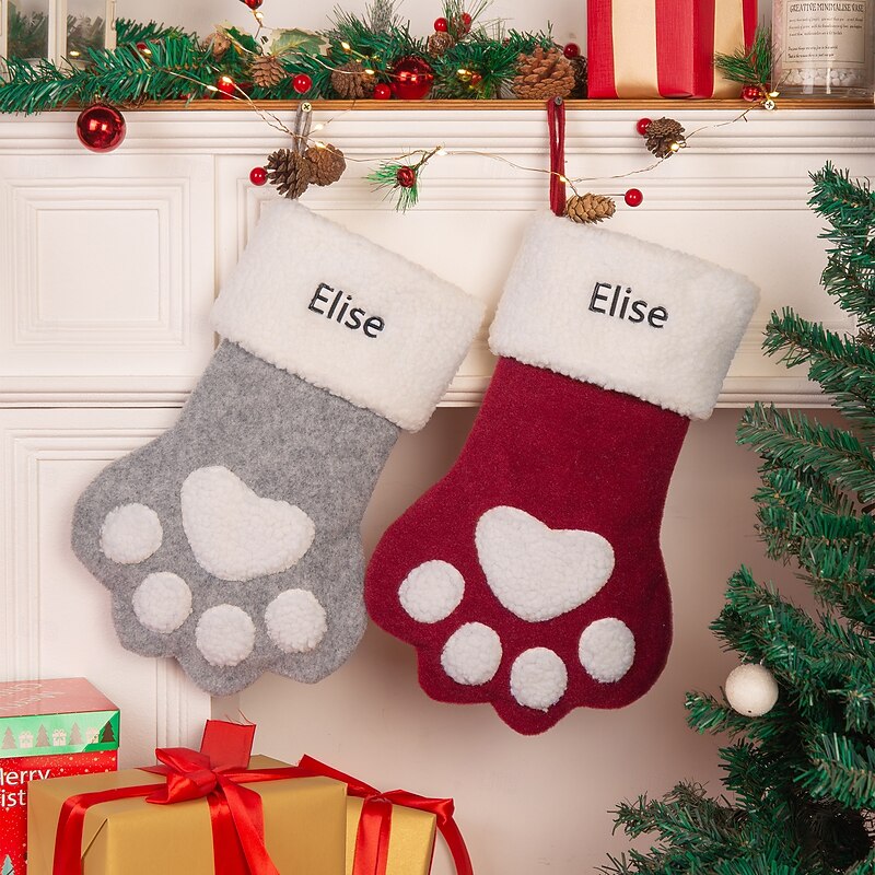 Personalized Cat Paw Christmas Stocking, Custom Name Long Holiday Sock, Large Capacity Gift Bag for Xmas Party, Perfect Gift for Christmas & New Year Celebrations