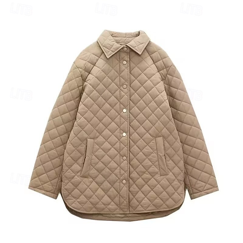 Women's Puffer Jacket Quilted Jacket Casual Jacket Comfortable Breathable Pocket Buttons Casual Plain Vacation Street Casual Daily Wear Single Breasted Short Turndown Loose Fit Long Sleeve Outerwear