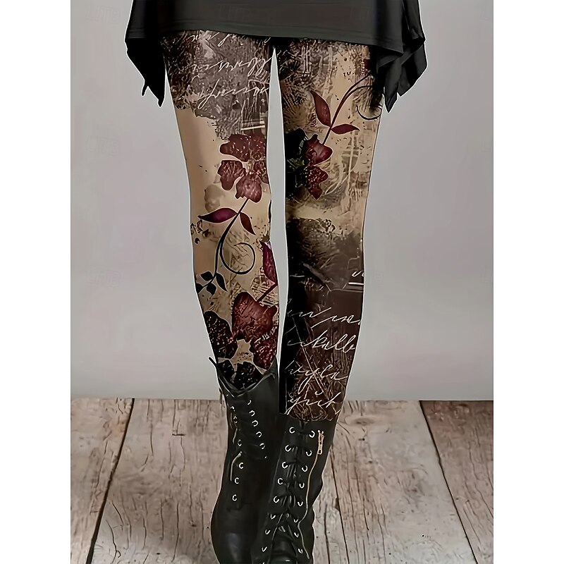 Women's Slacks Leggings Cozy Leggings Vacation Vintage Streetwear Full Length Natural Floral Graphic Elastic Waist Print Comfy Outdoor Comfortable Stretchy Formal Outdoor Vacation Gray Green Light4