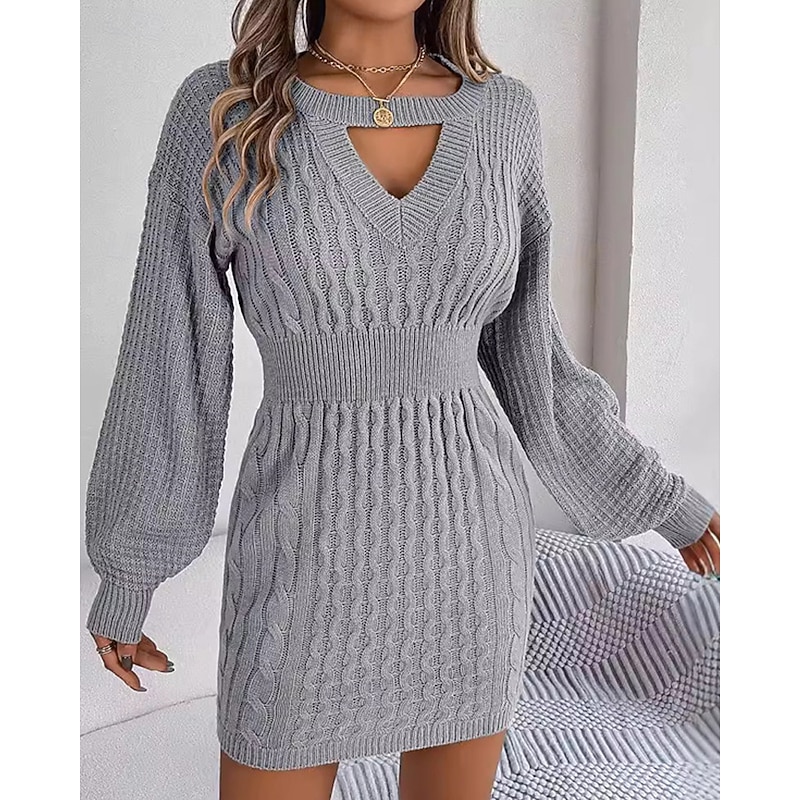 Women's Mini Dress Sweater Dress Casual Dress Elegant Fashion Modern Outdoor Daily Going out Regular Fit Plain Long Sleeve Crew Neck Yellow Red Grey Spring Autumn